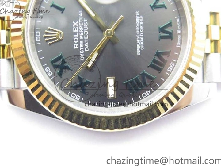 MiroTime 0519 DateJust 41 SS YG 126333 Fluted Bezel DJF Best Edition 904L Steel Gray Dial Green Roman Markers on Jubilee Bracelet A Seasonal 3194